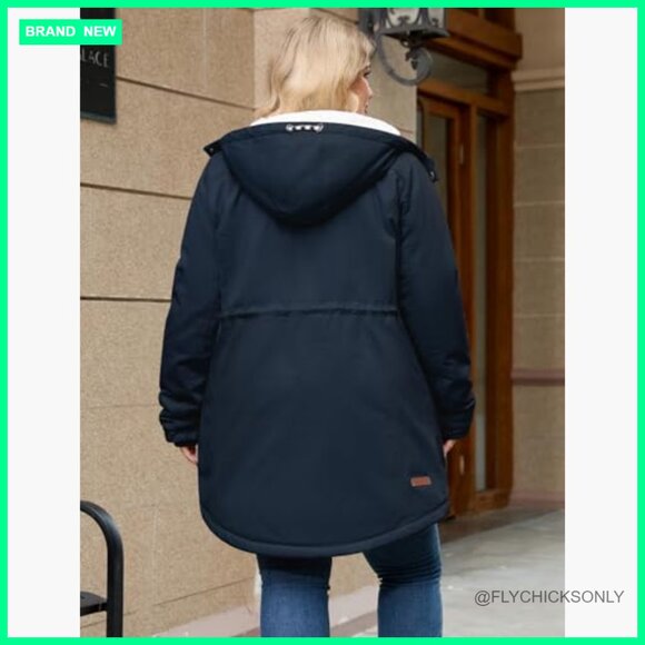 Plus Size Winter Parka Fleece Lined Down Jacket Hooded Puffer Coat - Picture 4 of 7